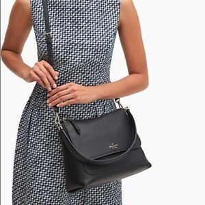 KATE SPADE melody black flap pebbled leather shoulder bag & crossbody bag nwt